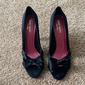 Kate Spade Black Satin Bow Heels